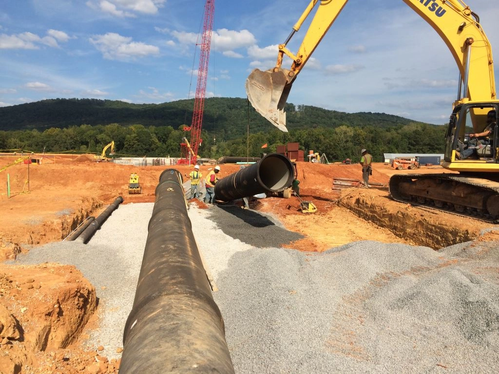 AMERICAN Ductile Iron Pipe being installed under the new treatment facility. Photo provided by Tetra Tech, Inc.